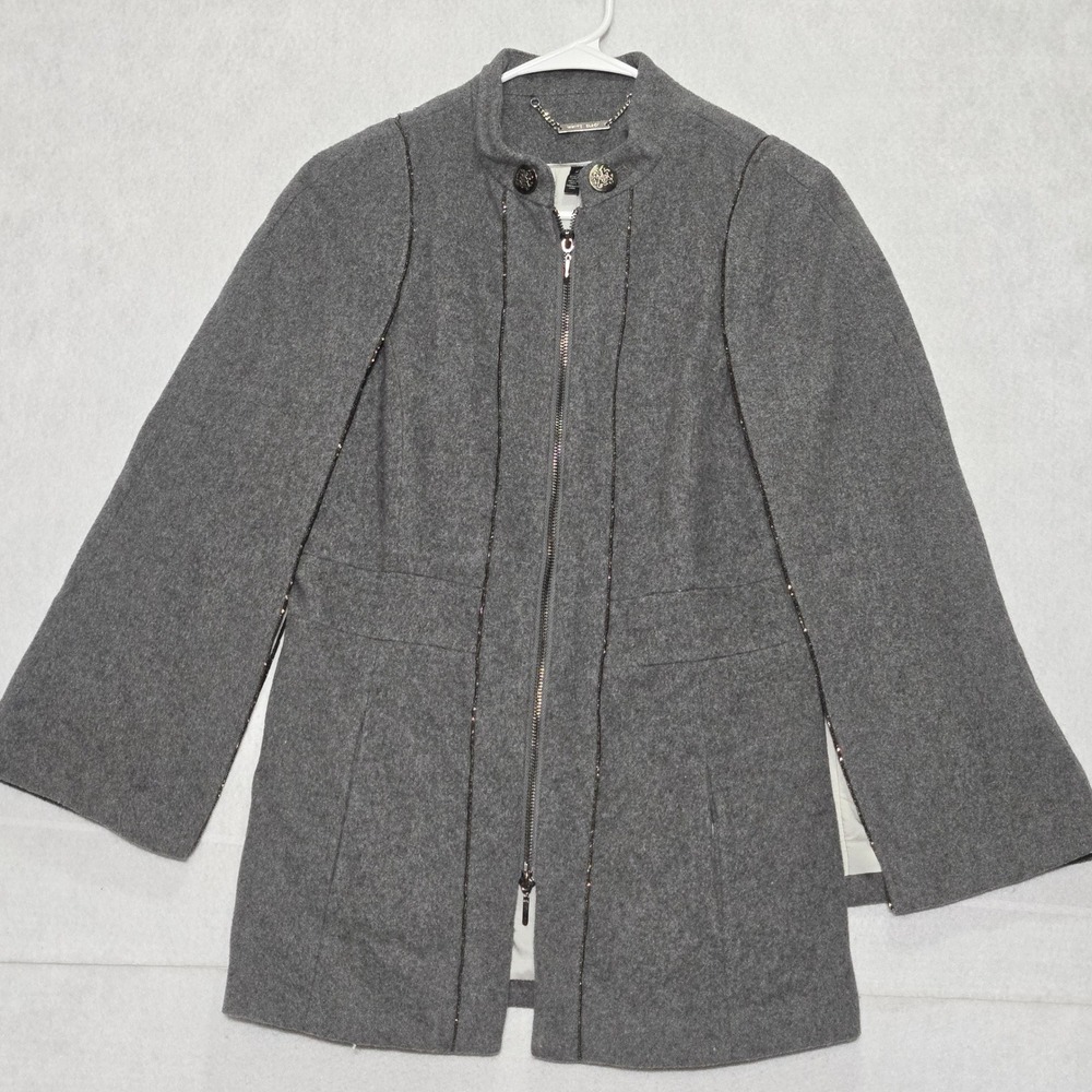 White Black Grey Wool Blend Cape Coat Zip Front Crest Buttons size‎ S